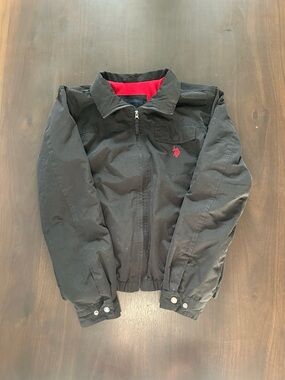 U.S. Polo Assn. Black Bomber Jacket with Red Logo and Lining